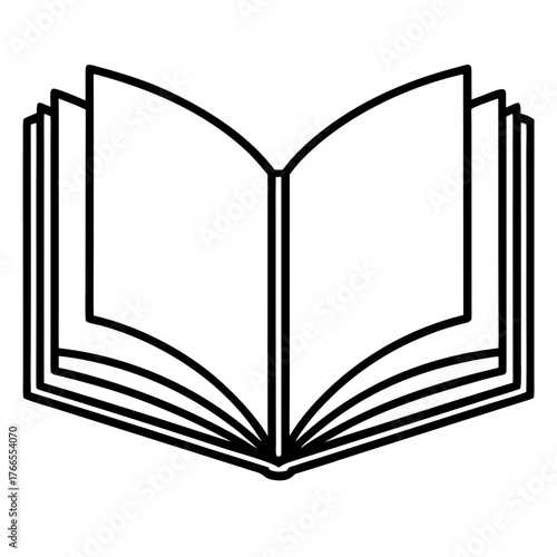 Open Book simple line art illustration, minimalist blue and white, literature and education icon