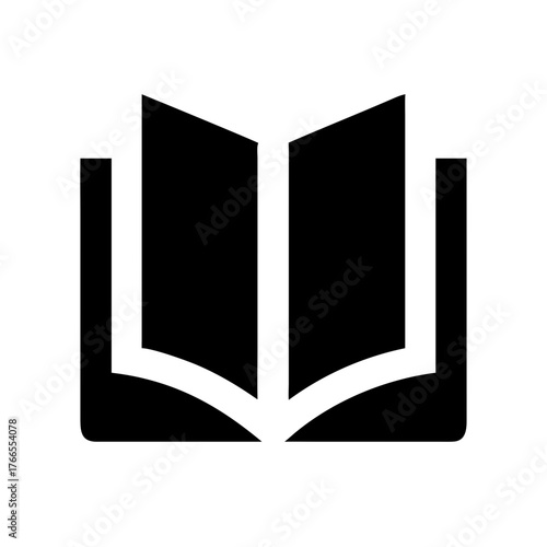 Open Book with blank pages solid fill icon, bold black and white, simple reading and education glyph