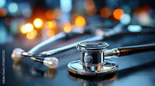 Close-up of Stethoscope on Dark Surface with Bokeh Background
