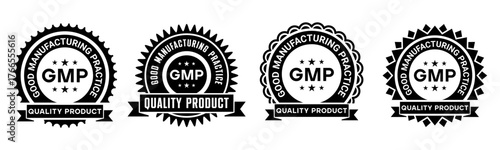 Black GMP Certification Logo Set Quality Product Emblem