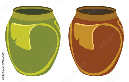 Set of decorative clay pots vector illustration in earthy colors