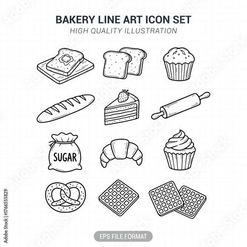 Bakery icon line art set vector