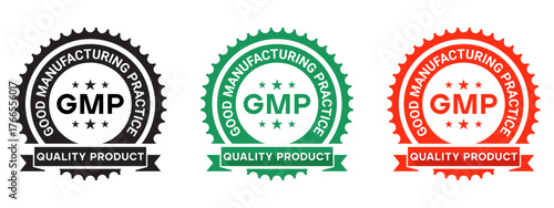GMP Certification Logo Set Quality Product Seal in Black Green Red