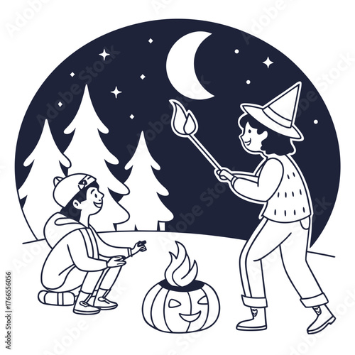 Man and Woman Roasting Marshmallows