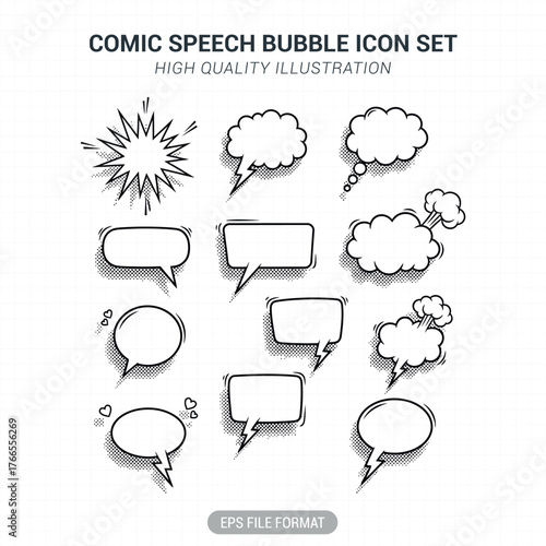 Comic speech bubble icon set vector illustration