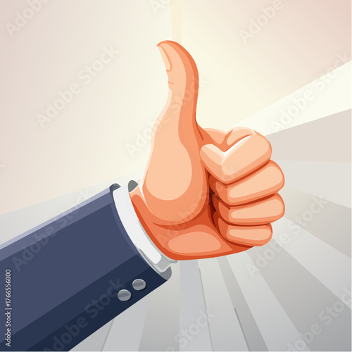 Cartoon thumbs up vector illustration with blue sleeve and bold outline