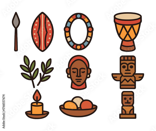 Vector Traditional african symbols and artifacts collection on white background