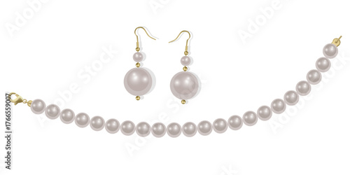 Pearl necklace isolated on white background, Beautiful vector image of strands of pearls