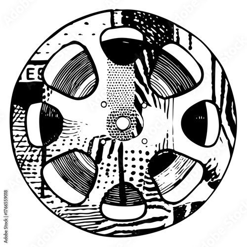 Mushroom illustration flourishes within a circular frame