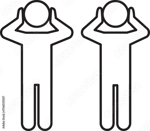 Two figures covering ears silhouette