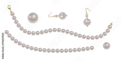 Pearl necklace isolated on white background, Beautiful vector image of strands of pearls