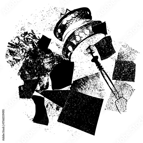 Robot explores technology in a digital landscape