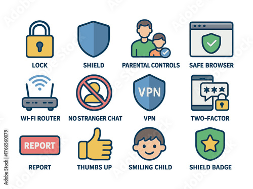 Vector Internet safety icons for secure browsing and online protection