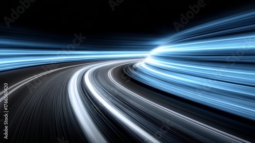 Dynamic High-Speed Movement Through Twisted Road Curves with Light Trails Emphasizing Innovation