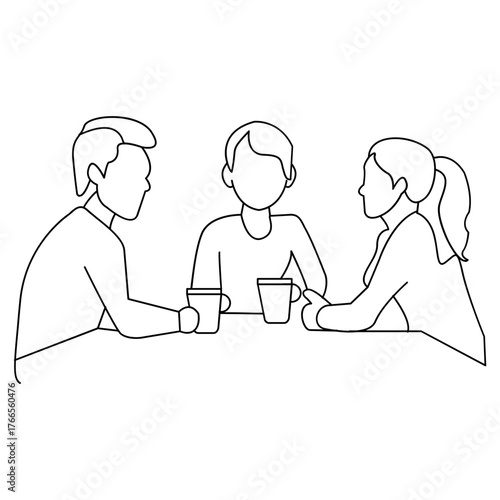 Minimalist Illustration of Coworker Friends Drinking Coffee