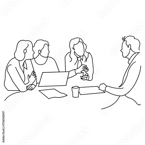 Minimalist Line Art of Business Meeting