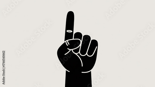 A Black Hand Icon with One Finger Pointing Up — Number One Gesture Illustration