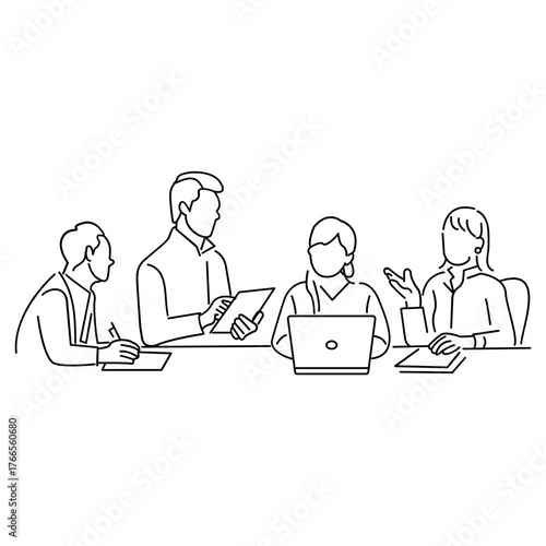 Minimalist Illustration of Business Meeting with Coworkers