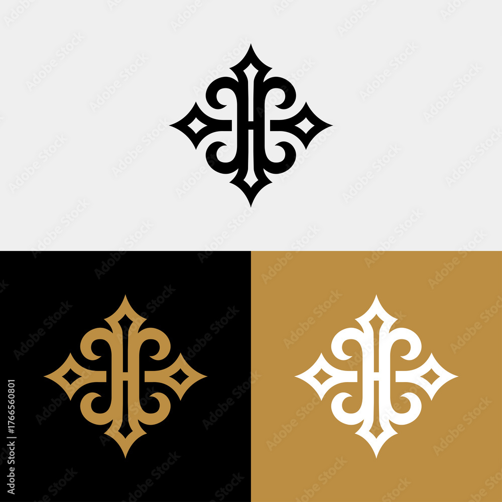 Obraz premium Luxury ornamental monogram logo design with elegant symmetrical shapes forming a royal emblem, perfect for boutique, jewelry, fashion, beauty, hotel, or premium brand identity