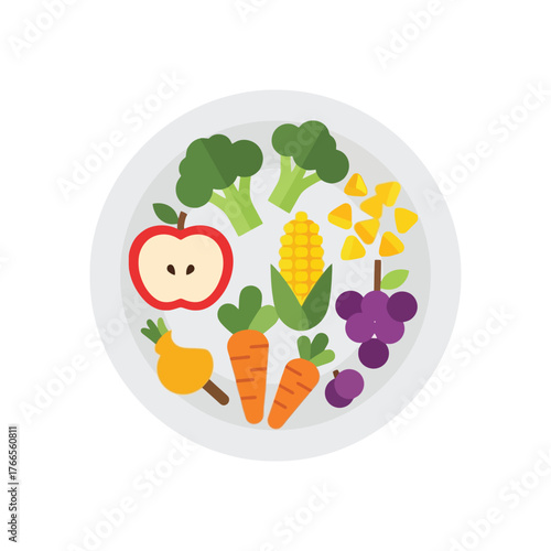 Healthy eating plate with fresh fruits and vegetables for wellness