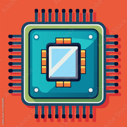 Futuristic Microchip, vector illustration.  Generative AI.