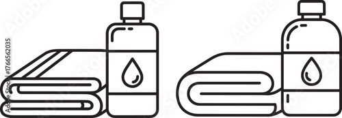 Two folded towels with liquid bottles silhouette