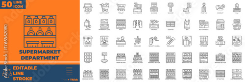 Supermarket Department Line Editable Icons set.