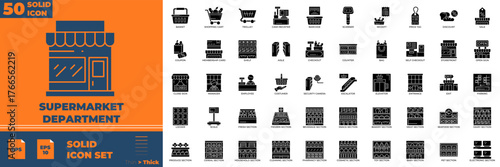 Supermarket Department Solid Editable Icons set.