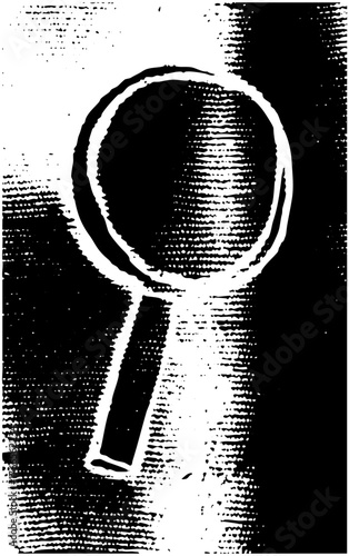 Magnifying Glass Investigates Detail in Vintage Engraving