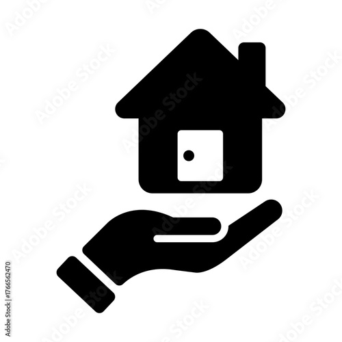 Hand and Home icon. House on Hand symbol