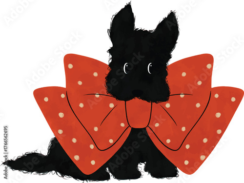 Cute Black Fluffy Puppy Simple Watercolor Illustration