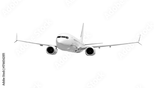 White airplane Boeing 737 Max 737-8 front view angle isolated on a transparent background. Modern passenger jet airplane.