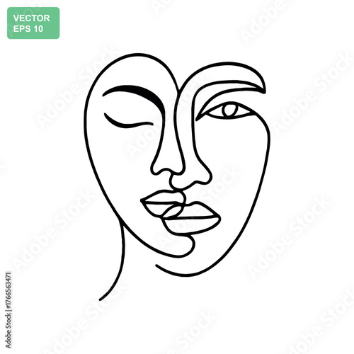 Abstract continuous line drawing of two faces merging into a heart shape