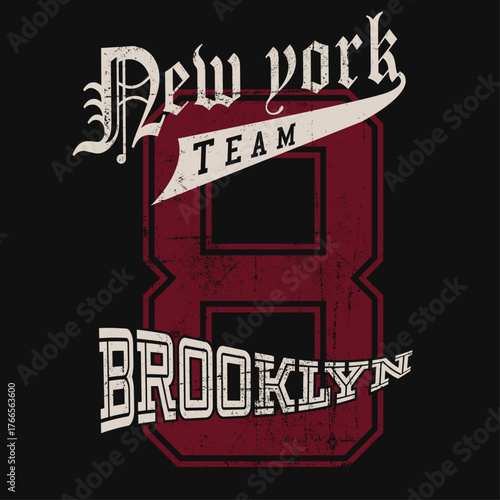 number 88 sports artwork. new york vintage prints. College varsity text Brooklyn New York Team slogan print design. vintage crack effects texture. City name design. city tee t shirt design.
