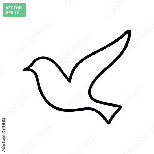 Simple outline of a bird in flight with wings spread wide