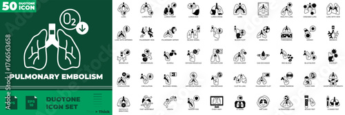 Pulmonary Embolism Duotone Editable Icons set.