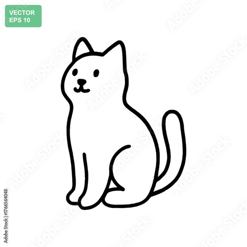 Simple line drawing of a cute white cat sitting and looking forward