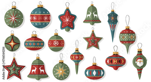 Festive Christmas Ornaments Collection A Variety of Decorative Baubles, Stars, Bells, and Figurines for Holiday Celebrations