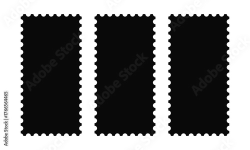 Three Tall Rectangular Perforated Postage Stamps