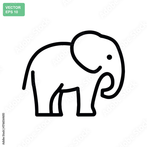 Simple line drawing of a cute elephant facing right side