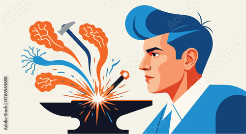 Cognitive Blacksmith – Flat Vector Illustrating Innovation Forged into Business Ideas 2