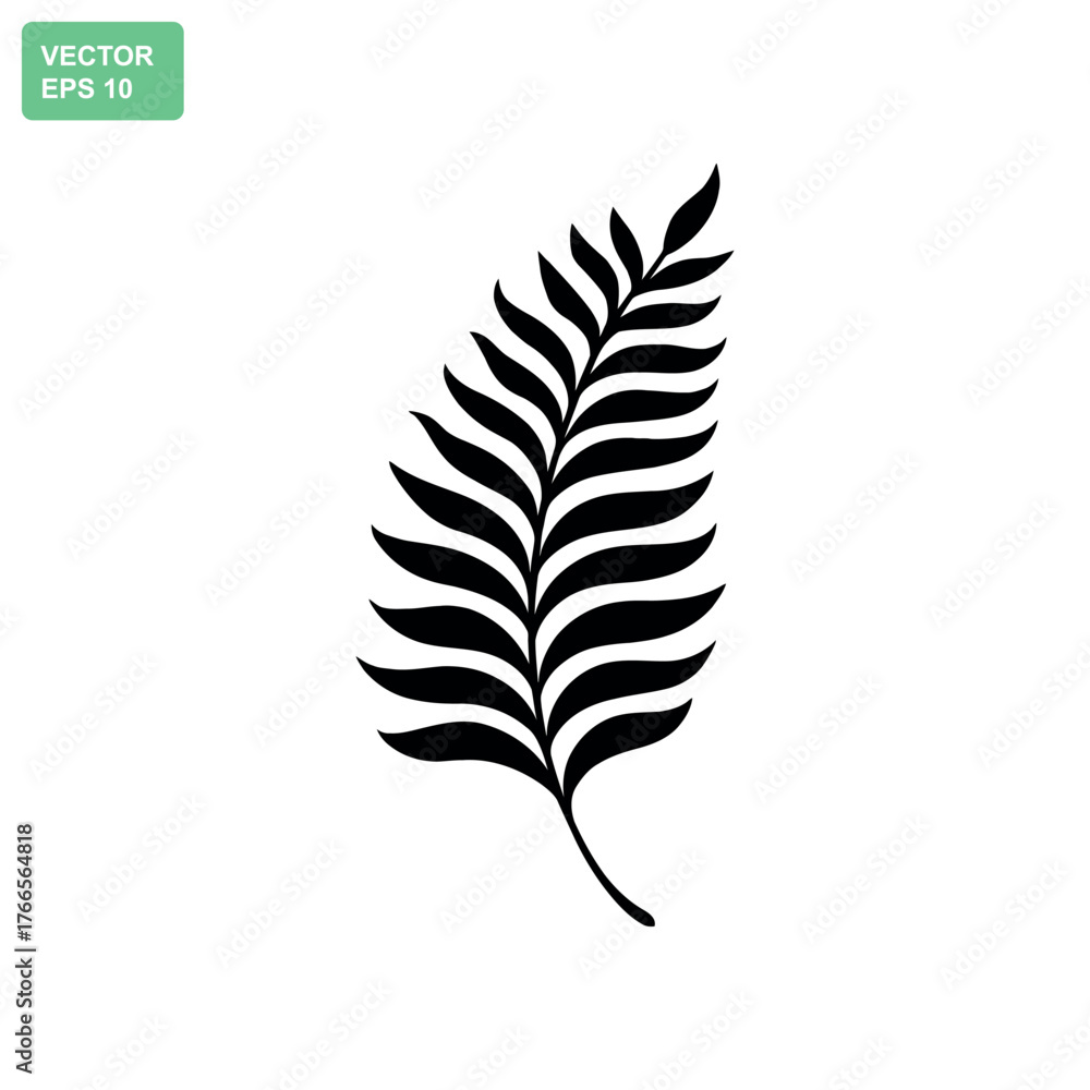 Fototapeta premium Minimalist black and white fern leaf silhouette isolated on white background