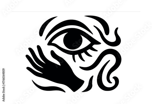 Vector Abstract eye and hand design with curved lines and organic shapes