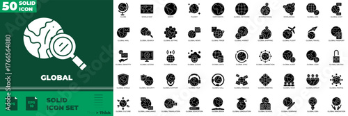 Global Solid Editable Icons set. Vector illustration in modern thin solid style of global icons: global, network, earth, etc