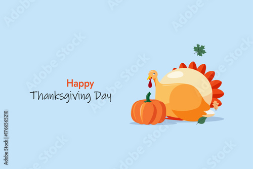Thanksgiving day illustration festive flat vector illustration with turkey and pumpkin
