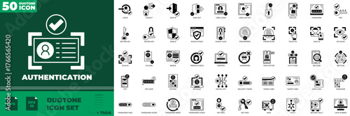 Authentication Duotone Editable Icons set. Vector illustration in modern thin duotone style of authentication icons: authentication, verification, identity, etc