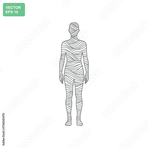 Full body illustration of a person wrapped in mummy bandages standing