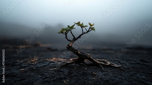 Resilient sprout emerging from darkness, a symbol of unwavering hope and persistence