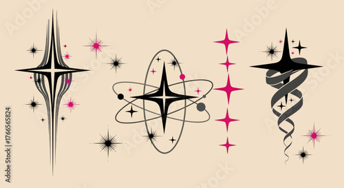 A creative collection of retro-futuristic atomic starbursts and sparkling design elements from the mid-century era