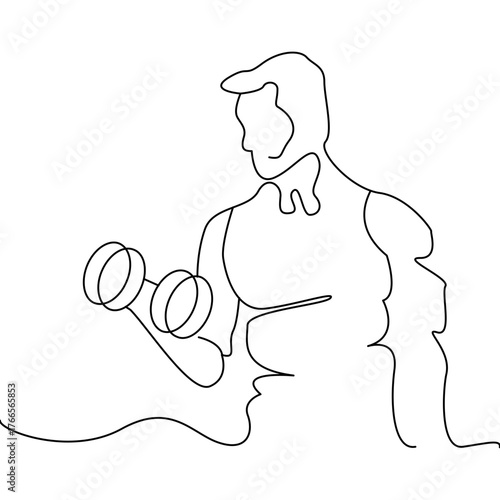 Line Art of Weightlifter with Dumbbell